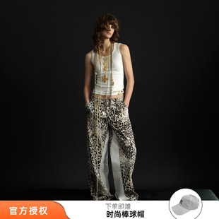 tokokkino 26春夏新款白豹纹拼接直筒裤低腰阔腿裤百搭显瘦裤子女