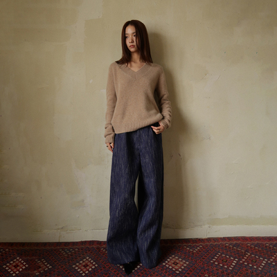 sesaar赛萨自然腰直筒阔腿裤