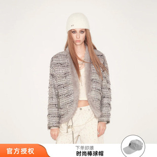 tokokkino 26春夏新款灰粉纠缠灰粉粗花外套小香风上衣短外套