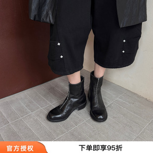【现货】Afflatus3 26新款巴洛克雕花短靴圆头马皮靴子车缝线裸靴