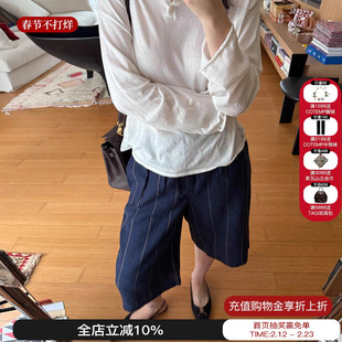 Sesaar赛萨 25新款亚麻复古压褶宽松直筒休闲裤阔腿中裤百搭裤子