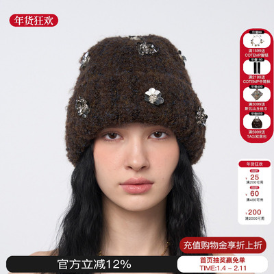 Blingkolio不另可 25新款钩针小花毛线帽大头围帽子M星店