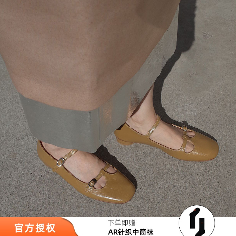 homework atelier 2025新款手工牛皮丁字玛丽珍鞋平底乐福鞋单鞋