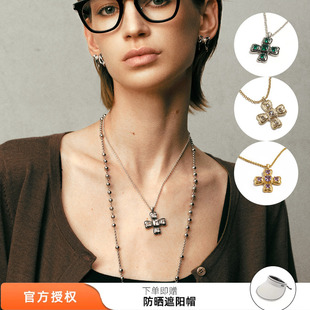 四面蝴蝶结白猫眼十字架项链经典 毛衣链M星店 2026新款 tokokkino