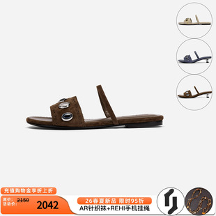 cotemp 宝石一字带平底凉拖布洛克雕花凉鞋 小猫跟凉鞋 26春夏新款