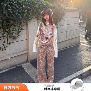 欧阳娜娜同款tokokkino 2025新款梅花鹿低腰牛仔裤阔腿休闲长