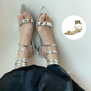 现货COTEMP 2025新款小众设计坡跟尖头分趾凉鞋绑带罗马鞋M星店