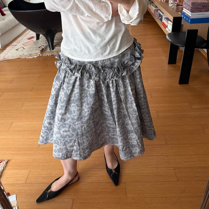 花色日本百搭标准A字裙自然腰