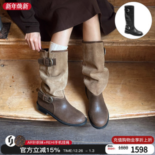 长筒堆堆靴两穿中筒靴圆筒长靴靴子女 2025新款 董洁同款 unfolio