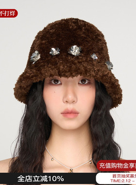 Blingkolio不另可 25新款毛绒亮片钉珠花朵渔夫帽大头围帽子M星店