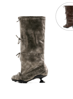 EMPTY BEHAVIOR 25早秋新款芭蕾绑带套靴蝴蝶结系带长靴百搭靴子