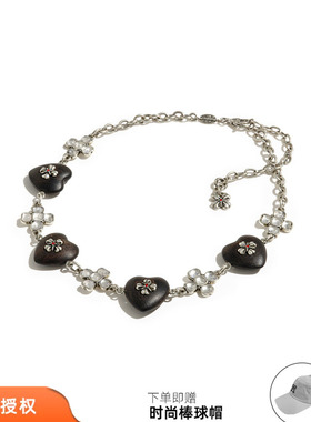 tokokkino 26春夏新款木与晶紫光檀木蝴蝶花短项链爱心锁骨链百搭