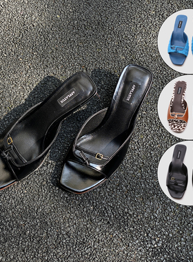 现货AFFLATUS3 2025新款Martini小猫跟凉鞋复古动物纹拖鞋女