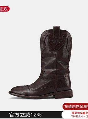 TITA 2025秋冬新款尖头粗跟低筒中跟靴子休闲百搭时装靴女M星店