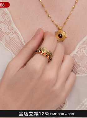 D'ACCORD罗马雕刻手工石榴石戒指