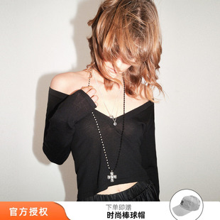 tokokkino 26春夏新款黑白结构黑白拼接宝石吊坠项链不对称长项链