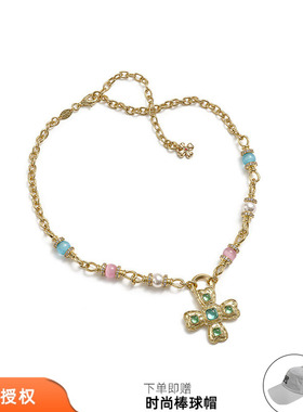 tokokkino 26春夏新款绿影猫眼石十字架项链精致百搭锁骨链