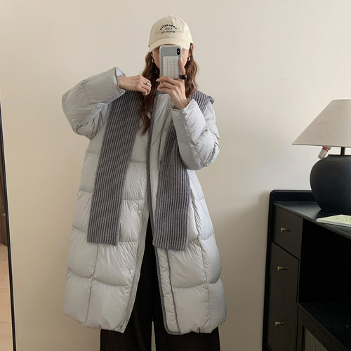 超好看针织帽长款90绒羽绒服女