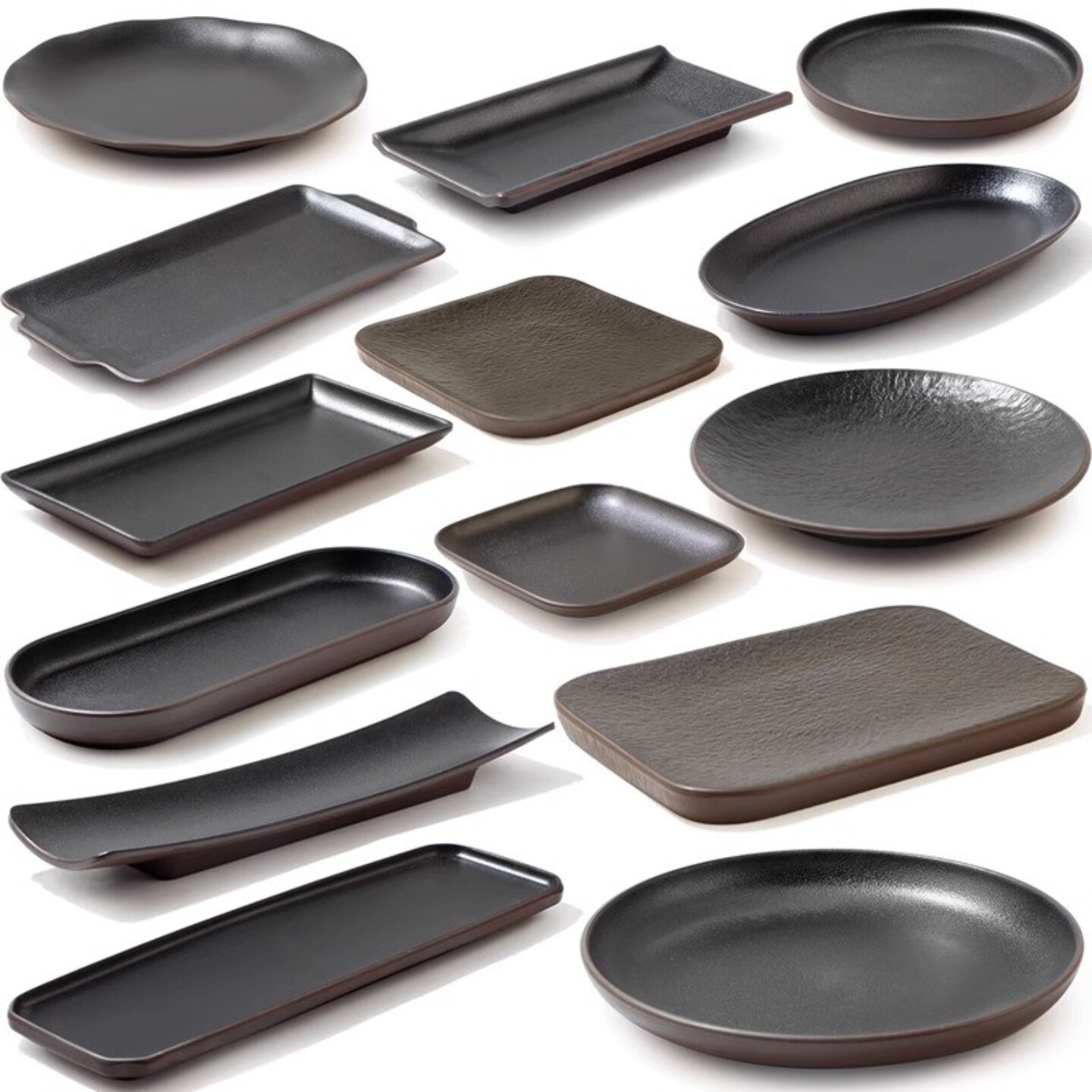 日式黑色密胺餐具商用火锅店专用盘子烧烤盘子餐厅菜盘烤肉配菜盘