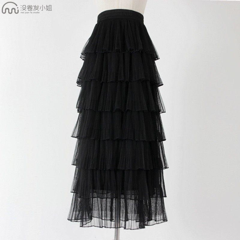 网纱蛋糕裙春韩国新品甜美百搭仙女蓬蓬裙松紧百褶裙中长半身裙潮