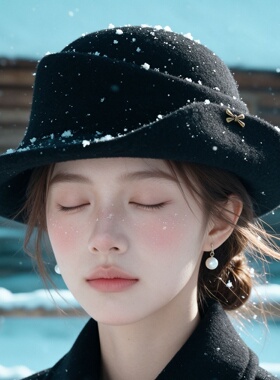 秋冬赫本风毛呢礼帽女金属蝴蝶结精致氛围感拍照显脸小女士帽子