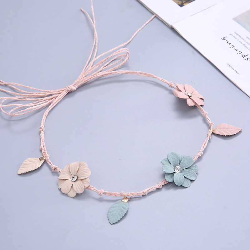 帽子装饰夏季女士大檐草帽花朵编绳装饰绳韩版小清新沙滩旅行帽花