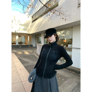 黑色竖坑条毛衣针织外套 2025aw GYOKUU 一日闲适