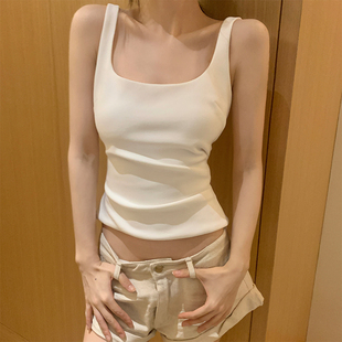 GYOKUU 白色u领双层弹力立体褶皱收腰背心上衣 2024ss