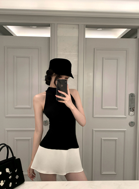 GYOKUU 【HK日记】2025ss黑色天丝羊毛针织拼接空气层连衣短裙