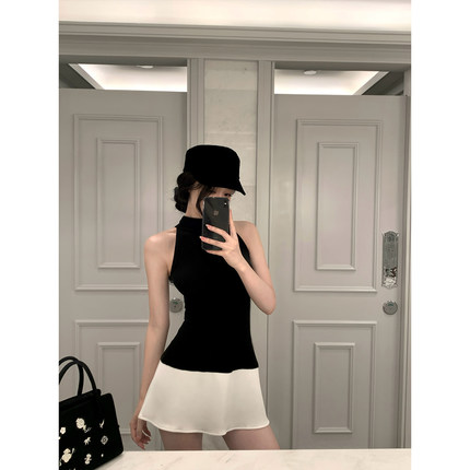 GYOKUU 【HK日记】2025ss黑色天丝羊毛针织拼接空气层连衣短裙