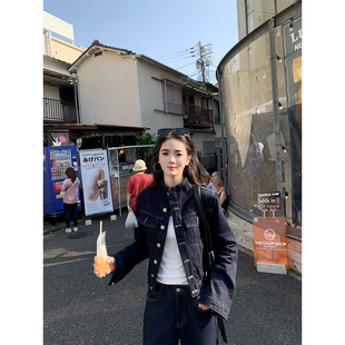 直筒牛仔裤 GYOKUU 深蓝色牛仔外套 2025ss 美高在读