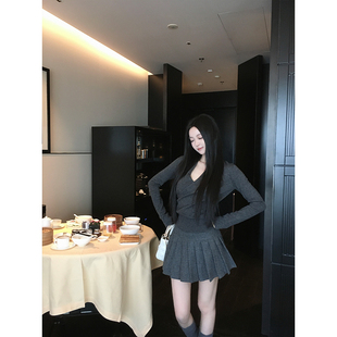 防走光设计 毛呢百褶半身裙裤 黑灰2色 GYOKUU