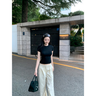 黑色小圆领短袖 2025aw T恤 亲肤奶皮T恤 GYOKUU