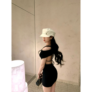 GYOKUU 黑色一字肩露背针织连衣裙 2025ss