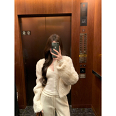 丹麦进口水貂毛 GYOKUU 松弛贵女 奶白色手工编织水貂外套