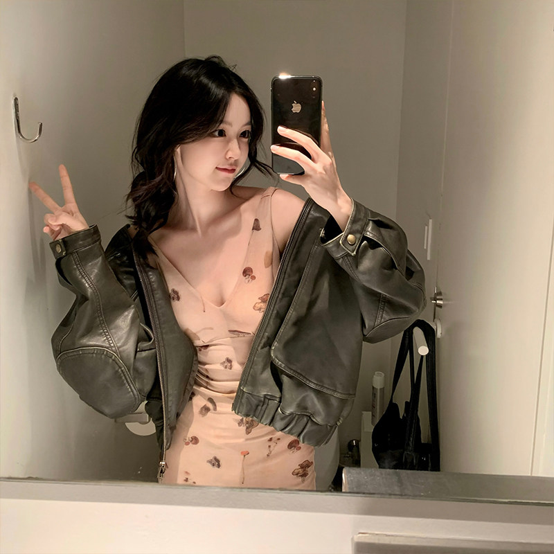 GYOKUU 卡其色蘑菇印花弹力网纱半露背连衣裙