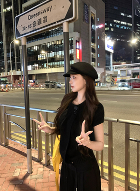 GYOKUU【都市遐想】2026ss 黑色短袖针织毛衣