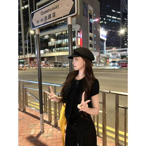 GYOKUU【都市遐想】2026ss 黑色短袖针织毛衣