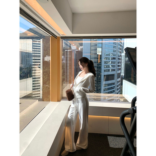 GYOKUU 【版型天菜】2026ss白色弹力磨毛针织连帽外套长裤套装