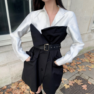 衬衫 黑白拼色立裁西装 假两件连衣裙外套 3折