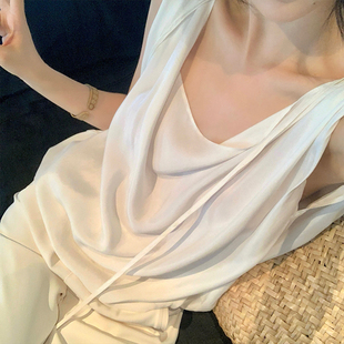 GYOKUU 上衣 白色銅氨絲抽繩無袖