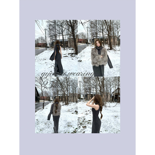 GYOKUU 【请吃饭的姐姐】深灰色长款针织连衣裙(含围巾)