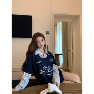 藏蓝色刺绣针织短袖 2025aw 海德公园 GYOKUU