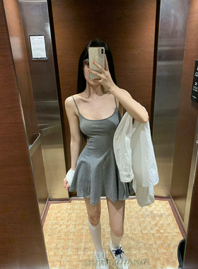 GYOKUU 【芭蕾课放学】深灰色吊带连衣裙（安全裤两件套）