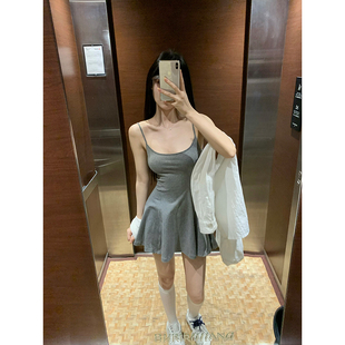 GYOKUU 【芭蕾课放学】深灰色吊带连衣裙（安全裤两件套）