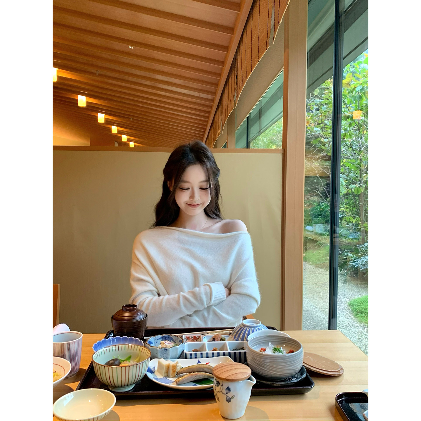 GYOKUU【惬意时光】2025aw 白色兔绒一字肩针织毛衣