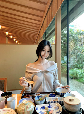 GYOKUU 燕麦色柔软针织卫衣连帽上衣外套