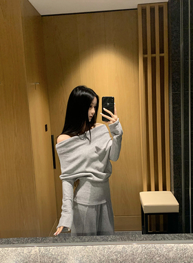 GYOKUU 2025ss 灰色一字肩针织套装