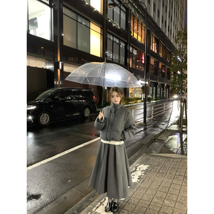 深灰色羽绒外套 2025aw 深灰色半身裙 泡芙小姐 GYOKUU