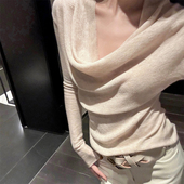 灰色荡领修身 奶茶燕麦色 针织毛衣 2色 GYOKUU